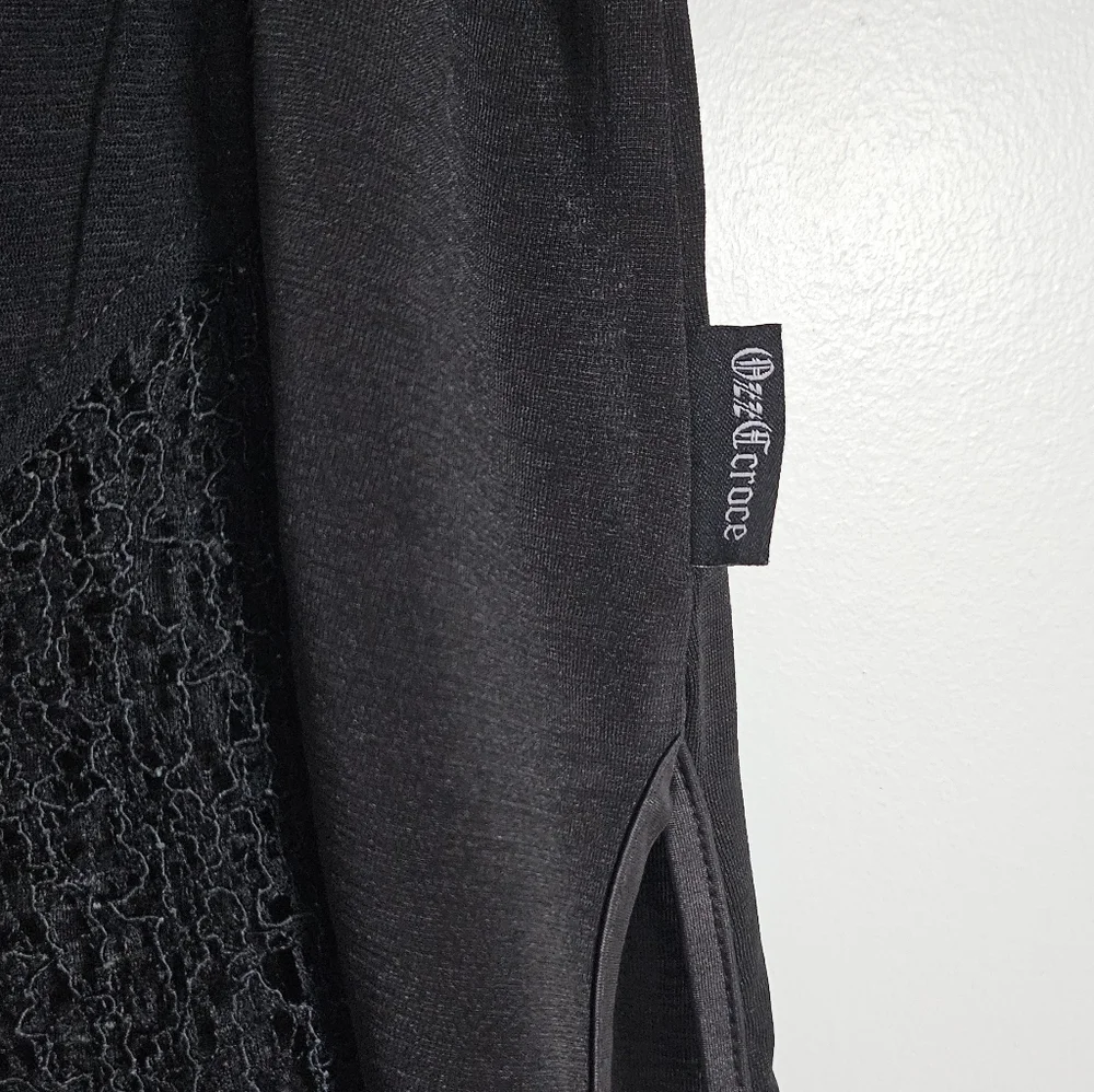 Ozzon Japan Ozz Croce Black Gothic High Neck Layered Top Silver Crosses And Lace - Picture 7 of 11